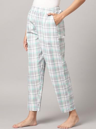 Image of KRYPTIC Women's 100% Pure Cotton Woven Pyjama | Mid Rise Relaxed Fit Full Length Nightwear Pant with Elasticated Drawstring Waistband & Side Pocket | Comfortable Lounge, Sleepwear & Casual Bottom Wear