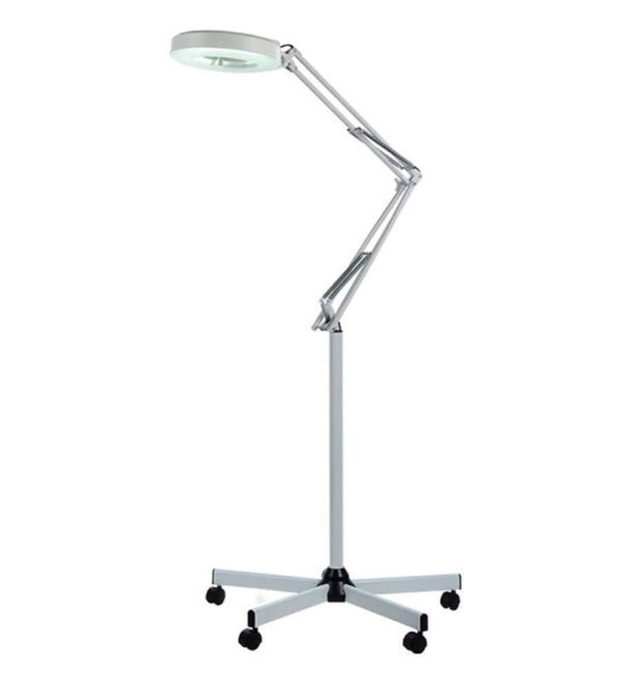 Lámpara de pie con lupa LED de 5 unidades, base rodante, brazo giratorio ajustable, lupa de lectura con cuello de cisne, para tareas profesionales, joyas, costura,