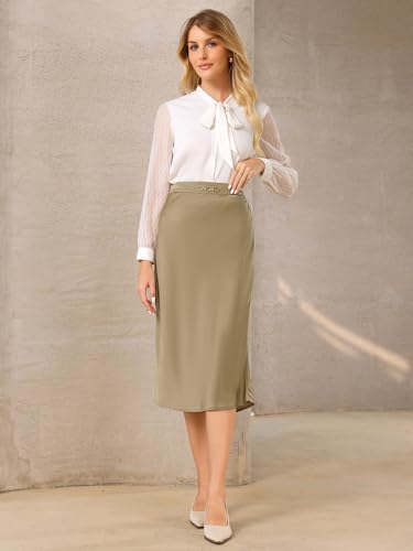 Women's Satin Skirt Elegant Work Elastic Waist Silky Midi A-Line Skirts2