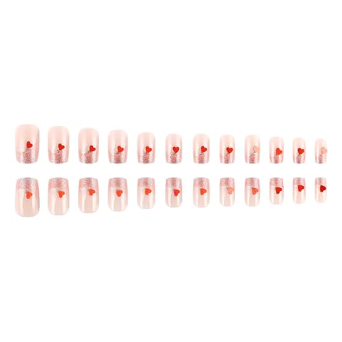 爪のバレンタインプレススクエアフェイクネイル光沢のあるデザイン偽りの爪フルカバー人工アクリルネイル24pcs 12サイズ