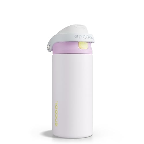 Image of ENCOOL Leakproof Insulated Water Bottle with Straw Dual-Sip Water Bottle Bag-Safe Design for Work, Commute & Gym - Keeps Drinks Cold All Day, 18 oz, Lemonade Pink