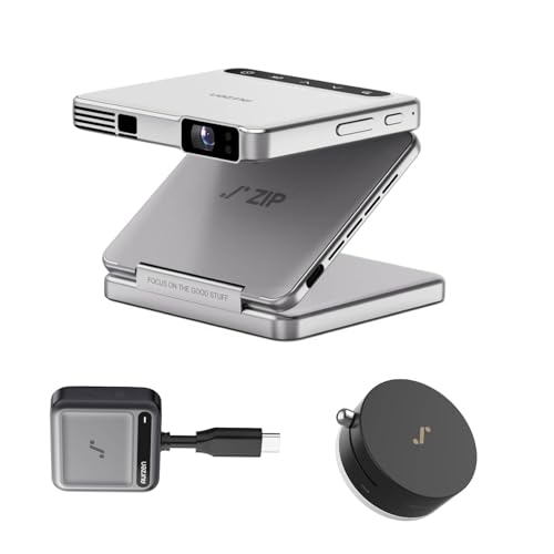 Image of Aurzen ZIP Tri-Fold DLP Mini Projector + CastPlay Pro Dongle + MagPlay Mount, Pico Projector Kit for Cookie, Art Tracing, Sewing, Travel, White