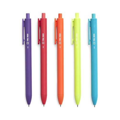 Image of TRU RED Retractable Gel Pens, Fine Point 0.5mm, Assorted Ink Colors, 12 Pack - Quick‑Dry Pens for Color Coding & Notes