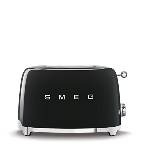 Smeg 50’s Style Retro Range Breakfast Set, 0.8L 1400W Mini Kettle and Multi-Functional Control 2-Slice 950W Toaster, Black, KLF05BLUK/ TSF01BLUK