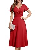 Fynadressr Red Italian Party Winter Dress Plus Size Womens Cocktail Dress Wrap V Neck Cross Belt Wedding Guest Party Midi Dresses Red 2XL