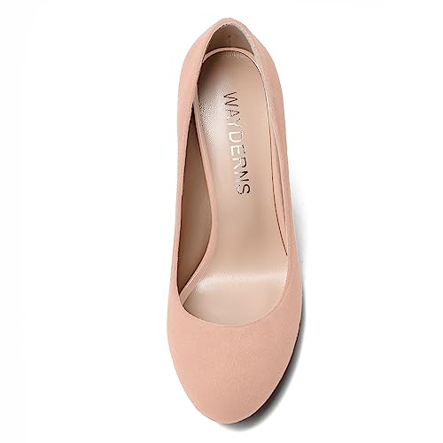 WAYDERNS Womens Dress Round Toe Office Suede Solid Slip On Spool High Heel Pumps Shoes 4 Inch3