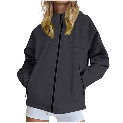 KOG Regenjacke Damen Wasserdicht Funktionsjacke Basic Windjacke Outdoor Jacken Solid Bekleidung Frau Kapuzenjacke Winter Regenmantel Oversized Zipper Jacke Frauen...