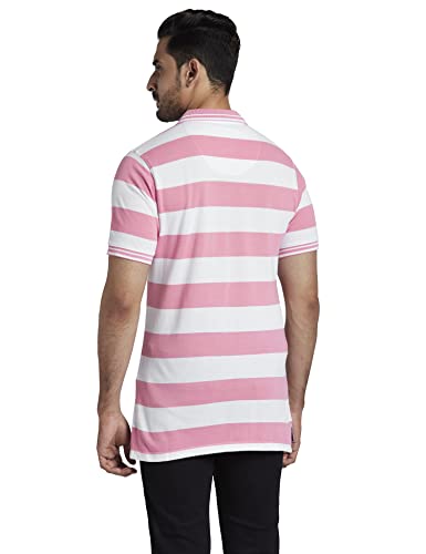 Image of Colorplus Men's Cotton Polyester Blend Stripe Pattern Tailored Fit Polo Neck Half Sleeve Casual T-Shirt
