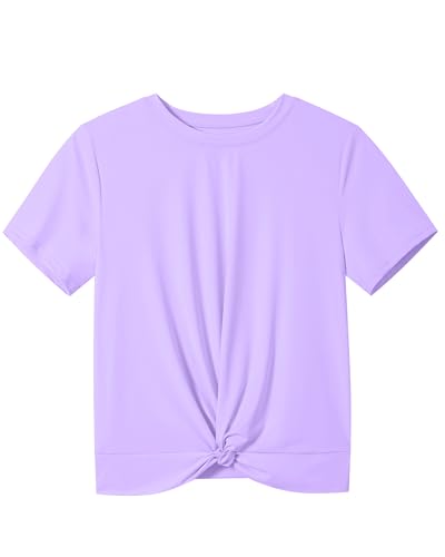 KEREDA Girls Athletic Shirts Tie Front Tops Summer Short Sleeve Quick Dry Active Tees T-Shirts for Kids Teens2