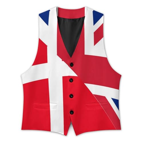 Birtish And Denmark Flag Trendy Vest Suit for Men V Neck Formal Dress Waistcoat Vests Business Slim Fit2
