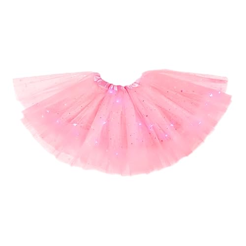 Rrongwn Falda de ballet para mujer de los años 50, falda de tutú LED, 3 capas, falda de tul con lentejuelas, vestido de noche, vestido temático, fiesta, ballet, cosplay, fiesta, carnaval, Rosa., Talla