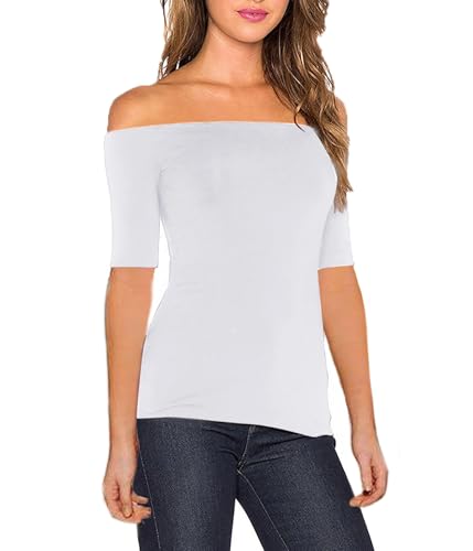 Image of Sarin Mathews Women's Sexy Off The Shoulder Tops Long Sleeve Slim Fit Stretchy Shirts Blouses Top