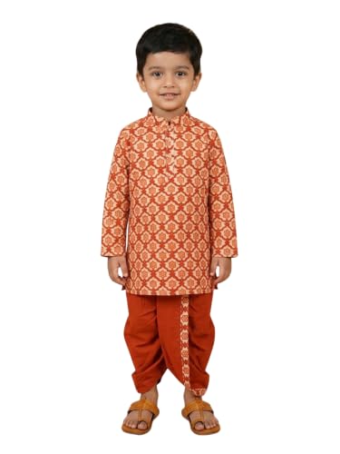 Image of The Mom Store Baby /Kids Boys Dhoti Kurta Set | Dhoti and Kurta | 100% Cotton | Comfortable | Ethnic | Festive Look | Block Prints | Colored Dhoti | Blue