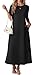 GRECERELLE Sommerkleid Damen Rundhalsausschnitt Maxi Kleid mit Taschen Kurzarm Lässiges A Linie Freizeitkleider Frauen Langes Lockeres Kleid (Schwarz, M)