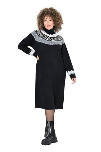 Ulla Popken Damen große Größen Übergrößen Plus Size Strickkleid, Norwegermuster, Rollkragen, Langarm