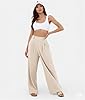 SotRong Womens Wide Leg Linen Trousers Ladies Casual Leisure Loose Comfy Trousers High Waisted Plicated Flowy Solid Palazzo Summer Lightweight Breathable Cotton Pants with Side Pocket Khaki XL #2