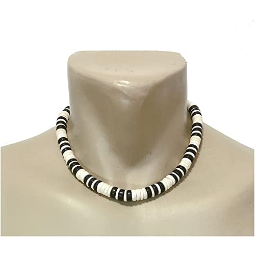 Hawaiian Jewelry 10mm Black and White Coconut Bead Surfer Necklace2