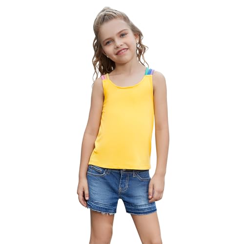 Image of Perfashion Girls Tank Tops Rainbow Camisole High Low Hem Basic Shirt Yoga Gymnastics Dancewear for 4-13 Years