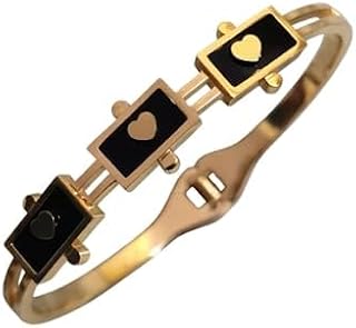 Gold-Tone Bangle Bracelet with Black Enamel Square Links and Heart Motif Price In India