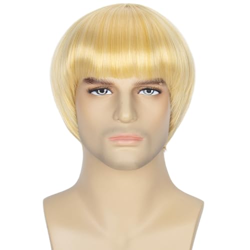 Miss U Hair Short Straight 60 70s Bowl Cut Funny Wig for Men Crazy Bob Mushroom Cosplay Wig with Bangs for Halloween Party