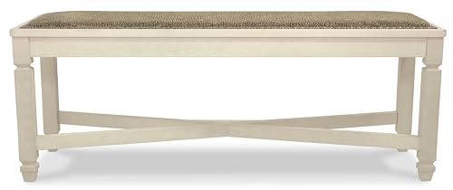 Signature Design by Ashley Bolanburg Casual French Country Upholstered Dining Room Bench with Nailhead Trim, Heavy Woven Fabric, Wood, Antique White & Tan - Image 7