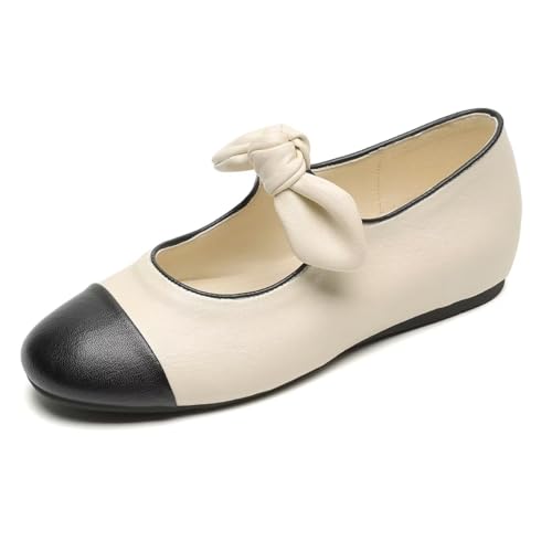 ChaiRong Zhou Women Cute Bowknot Pu Leather Shoes Soft Insole Round Toe Low Heel Ballet Flats Lightweight Dress Prom Party Office Shoes