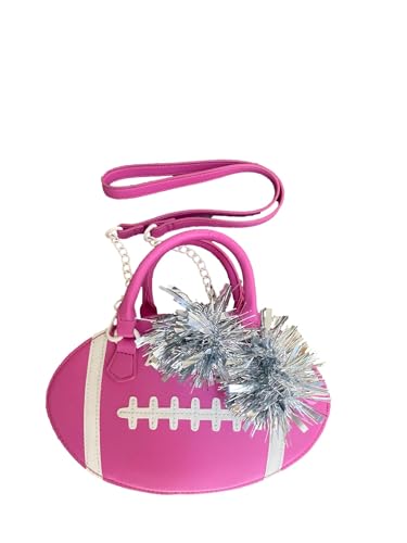 Betsey Johnson Luv Betsey LB HIKE Small Kitsch Pink Faux Leather Sports Football With Detachable Silver Cheerleader Pompoms Fashion Detail Top Handle Crossbody Handbag