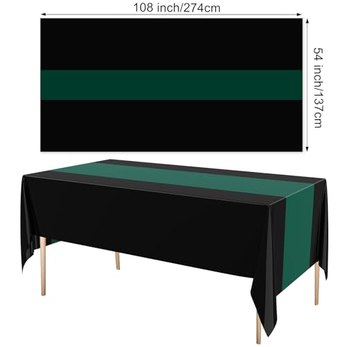 Image of Oudain 6 Pcs Plastic Table Cloths Disposable 54 inch x 108 inch, Dark Green, Black | Rectangle Table Cover, Waterproof Tablescloths for Back to School Wedding Baby Shower Birthdays Party Decoration