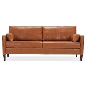 78 Inch Faux Leather Comfy Couch with Padded Cushions for Living Room Sofas, Brown
