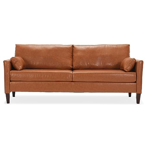 78 Inch Faux Leather Comfy Couch with Padded Cushions for Living Room Sofas, Brown