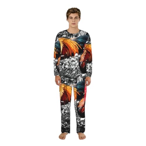 Ensemble de pyjama homme imprimé coq, vêtement de nuit confortable grandes tailles