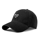 Pairxily Vintage Heart Embroidered Baseball Cap Distressed Adjustable Hat for Women Low Profile Dad Hats Unisex Cotton Cap(Black)