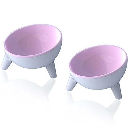 Cuencos inclinados para gatos, cuencos elevados para alimentación de gatos, cuencos elevados para agua, platos para gatitos, ángulo inclinado de 15°, 2 unidades, color rosa Cover
