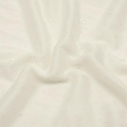 Tela de tul con purpurina, 1 m x 150 cm, tela de malla suave para coser, tela decorativa de tul por metros, tela de tul para decorar bodas, fiestas, vestidos, cortinas, manteles, color blanco leche
