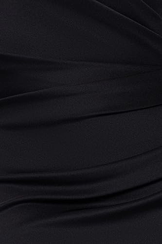 Image of Xscape Women's Plus Size Long 3 /4 Sleeve V-Neck Side Ruched Dress, Black, 16W