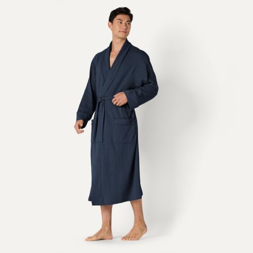 Image of Amazon Essentials Men's Lightweight Cotton Waffle Bath Robe, Mid-Length Loungewear (Available in Big & Tall)