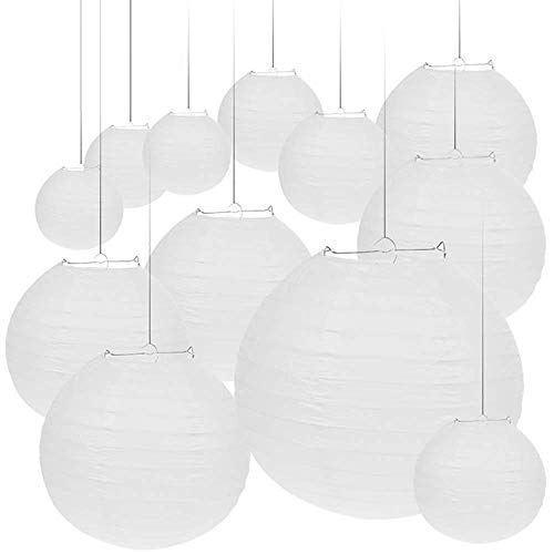 Vastar 12 Packs White Round Paper Lanterns with Assorted Sizes for Party Decorations, Party Lanterns for Decorating Wedding, Festivals, House or Office with 4 Different Sizes