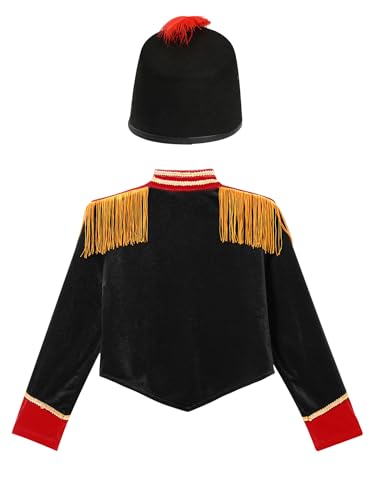 Kids Girls Circus Ringmaster Fringe Epaulet Jacket Drummer Uniform Long Sleeve Coat and Hat Set4