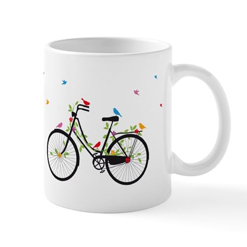 CafePress Old Vintage Bicycle With Flowers And Birds Mug 11 oz (325 ml) Ceramic Coffee Mug