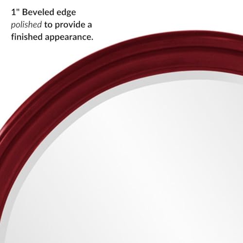 Image of Howard Elliott Collection George Round Glossy Burgundy Wall Mirror, Bevelled Vintage Hanging Wood Framed Vanity Mirrors for Home Decor, Living Room, Bathroom, Bedroom, or Hallway, 36 Inch Round