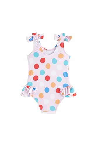 LIZENS Girls One Piece Swimwear Polka Dots 2-12Years Ruffle Trim Bow Beach Bathing Suit for Kids Swimsuit Flounce2