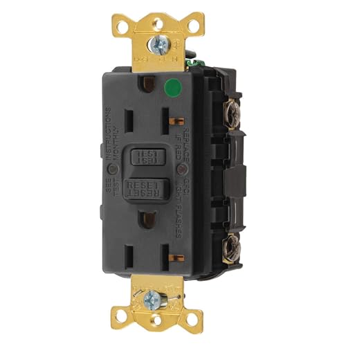 Hubbell GFRST83BK Gfci Receptacle, 20 Amps, Nema Configuration: 5-20R, Decorator, Self-Testing: YES, Black