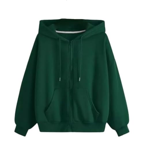Image of Womens Cotton Relaxed Fit Solid Casual Zipper Hoodie Sweatshirt with Hooded Neck and Side Pocket for Winter