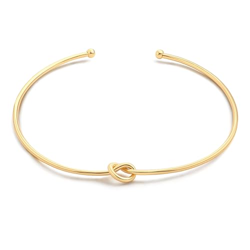 Aobei Pearl 18K Gold Cuff Choker Necklace for Women Chunky Wire Chain Collar Jewelry
