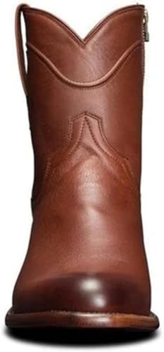 Mid-Height Boots for Men Round Toe Biker Motorcycle Boots Vintage Short Slip On Western Cowboy Large Size Knight3