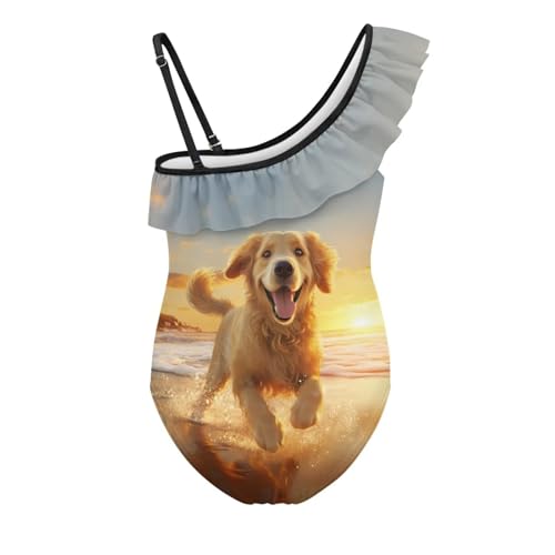 Image of Xpyiqun Swimsuits for Girls 3-14 1-Shoulder Ruffle Bathing Suit One Piece Adjustable Halter Swimming Wear