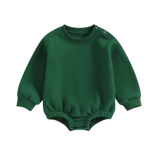 Image of Gueuusu Newborn Warm Sweatshirt Romper Baby Boy Girl Solid Crewneck Long Sleeve Fleece Sweater Bodysuit Thick Winter Clothes