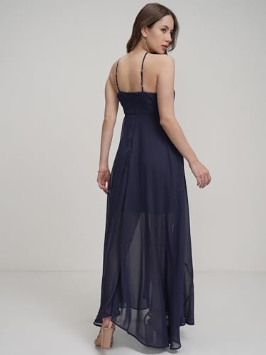 Image of Tokyo Talkies Women's Halter Neck Flowy Maxi Dress | Cinched Waist | Elegant & Airy Silhouette for a Breezy, Effortless Look