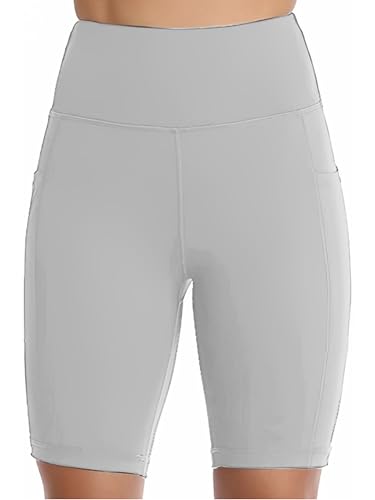 Image of Women's Polyester Stretchable Gym Shorts with Side Pockets High Waist Slim Fit Above Knee Length Activewear Tights Gym Fitness Cycling Running Yoga Shorts for Women