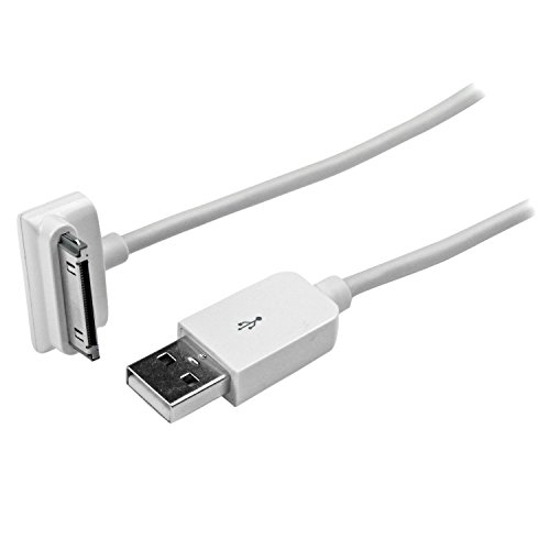 StarTech.com 2m (6 ft) Long Down Angle Apple 30-pin Dock Connector to USB Cable for iPhone iPod iPad with Stepped Connector - Charge Sync (USB2ADC2MD),White